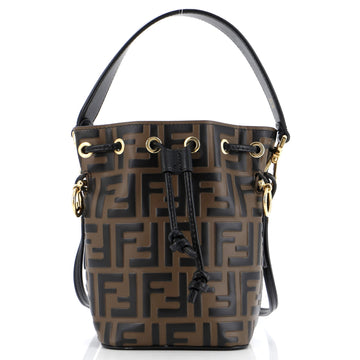 Fendi Mon Tresor Bucket Bag Zucca Embossed Leather Mini