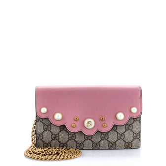 Gucci Pearly Wallet on Chain Coated Canvas with Leather Mini