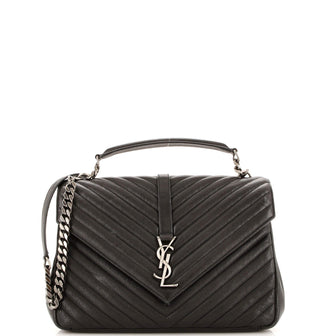 Saint Laurent Classic Monogram College Bag Matelasse Chevron Leather Large