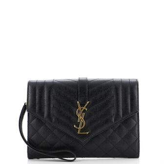 Saint Laurent Classic Monogram Envelope Wristlet Clutch Mixed Matelasse Leather