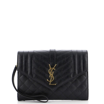Saint Laurent Classic Monogram Envelope Wristlet Clutch Mixed Matelasse Leather
