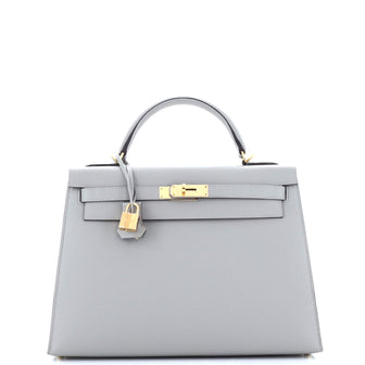 Hermes Kelly Handbag Grey Epsom with Gold Hardware 32