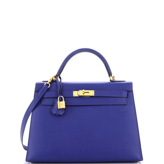Hermes Kelly Handbag Blue Epsom with Gold Hardware 32