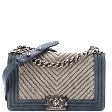 Chanel Boy Flap Bag Chevron Denim Old Medium