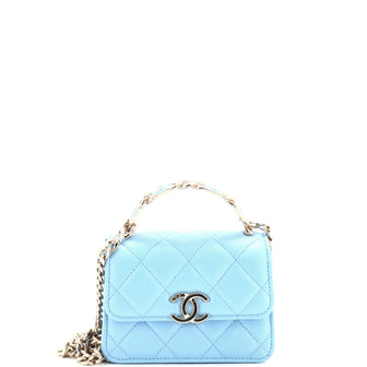 Chanel Coco Enamel Top Handle Flap Clutch with Chain Quilted Lambskin
