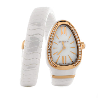 Bvlgari Serpenti Spiga Single Spiral Quartz Watch Ceramic and Rose Gold with Diamond Bezel 23