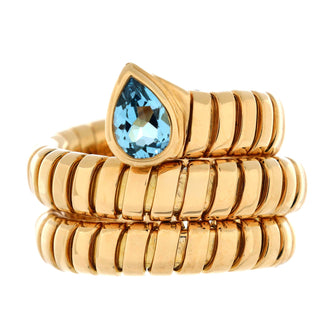 Bvlgari Serpenti Tubogas Double Wrap Ring 18K Yellow Gold with Blue Topaz