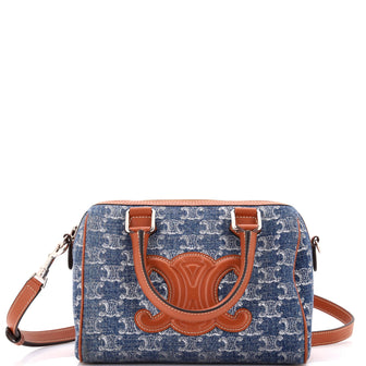 Celine Cuir Triomphe Boston Bag Triomphe Denim with Leather Small