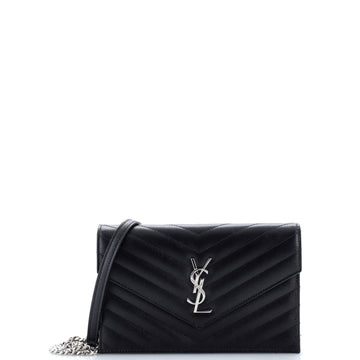 Saint Laurent Classic Monogram Wallet on Chain Matelasse Chevron Leather Small