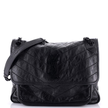 Saint Laurent Niki Chain Flap Bag Matelasse Chevron Leather Medium
