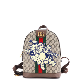 Gucci Disney Three Little Pigs Ophidia Backpack GG Coated Canvas with Applique Small