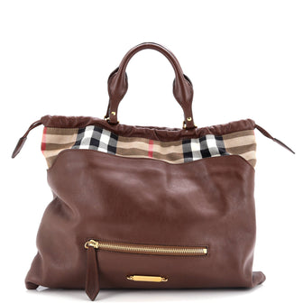 Burberry Big Crush Tote Leather and House Check Canvas Large