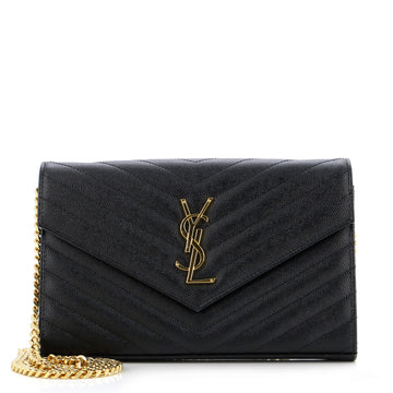 Saint Laurent Classic Monogram Wallet on Chain Matelasse Chevron Leather Medium