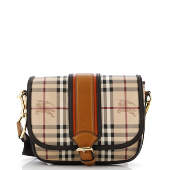 Burberry Buckle Flap Messenger Bag Haymarket Coated Canvas with Leather Small