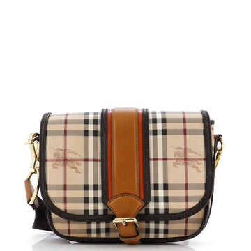 Burberry Buckle Flap Messenger Bag Haymarket Coated Canvas with Leather Small