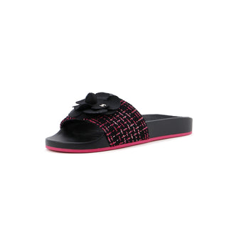 Chanel Women's Camellia Slide Sandals Tweed