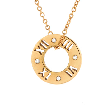 Tiffany & Co. Atlas Pierced Circle Pendant Necklace 18K Rose Gold with Diamonds