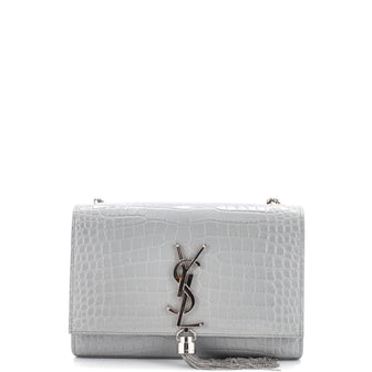 Saint Laurent Classic Monogram Tassel Crossbody Bag Crocodile Embossed Leather Small