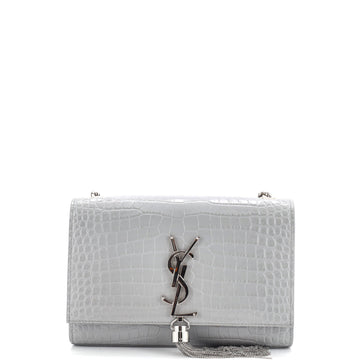Saint Laurent Classic Monogram Tassel Crossbody Bag Crocodile Embossed Leather Small
