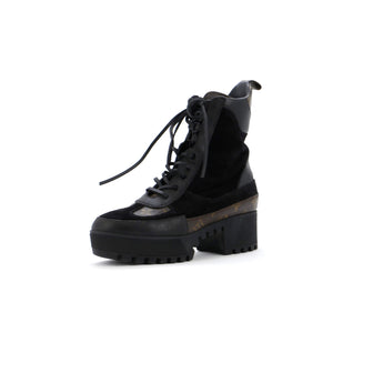 Louis Vuitton Women's Laureate Platform Desert Boots Suede with Monogram Canvas