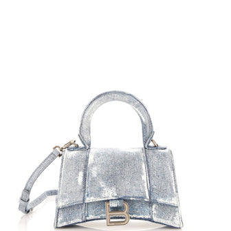 Balenciaga Hourglass Top Handle Bag Denim Printed Leather Small