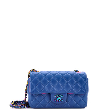 Chanel Classic Single Flap Bag Quilted Lambskin with Rainbow Hardware Mini