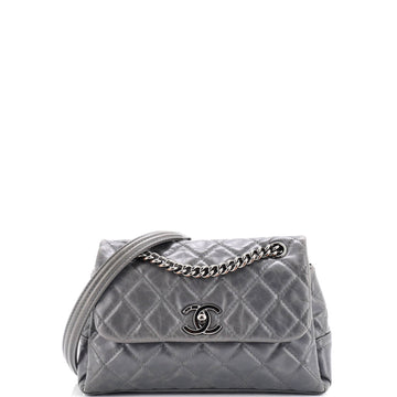Chanel Aged Chain 3 Compartment CC Flap Bag Quilted Calfskin Medium