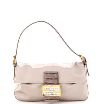 Fendi Baguette Bag Embroidered Satin with Crocodile Embossed Leather and Crystals