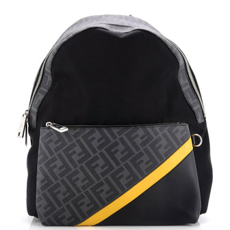 Fendi Front Pocket Backpack Nylon with Zucca Coated Canvas and Leather