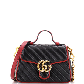 Gucci GG Marmont Top Handle Flap Bag Diagonal Quilted Leather Mini
