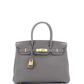 Hermes Birkin Handbag Grey Togo with Gold Hardware 30