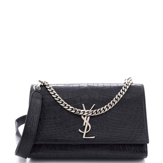 Saint Laurent Classic Monogram Shoulder Bag Crocodile Embossed Leather