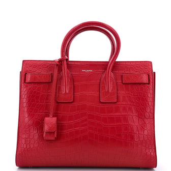 Saint Laurent Sac de Jour Bag Crocodile Embossed Leather Small