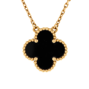 Van Cleef & Arpels Vintage Alhambra Pendant Necklace 18K Yellow Gold and Onyx