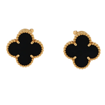 Van Cleef & Arpels Sweet Alhambra Stud Earrings 18K Yellow Gold and Onyx