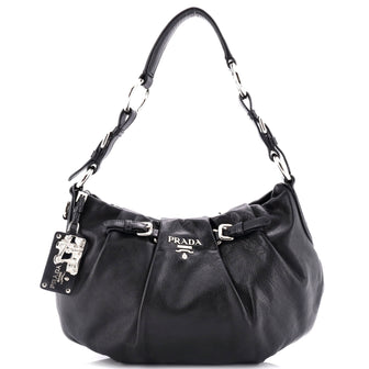 Prada Buckle Pleated Shoulder Bag Soft Calf Medium