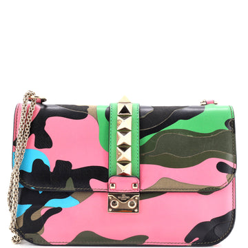 Valentino Garavani Glam Lock Shoulder Bag Camo Leather and Canvas Medium