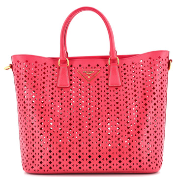 Prada Convertible Open Tote Perforated Saffiano Leather Medium