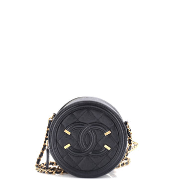 Chanel Filigree Round Clutch with Chain Quilted Caviar Mini