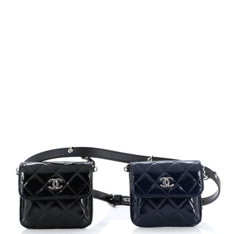 Chanel CC Double Chain Waist Bag Quilted Patent Mini