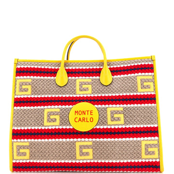 Gucci Getaways Convertible Open Tote Embroidered Woven Fabric Large