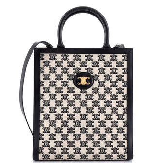 Celine Vertical Cabas Tote Embroidered Canvas with Leather Small