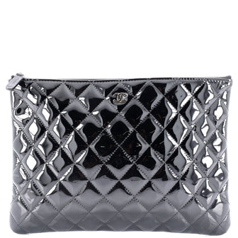 Chanel O Case Clutch Quilted Patent Medium