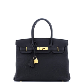 Hermes Birkin Handbag Black Togo with Gold Hardware 30