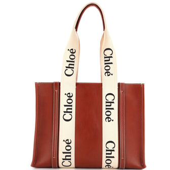Chloe Woody Tote Leather with Canvas Medium