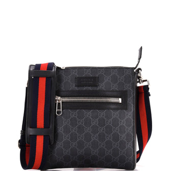Gucci Web Strap Front Zip Messenger Bag GG Coated Canvas Small