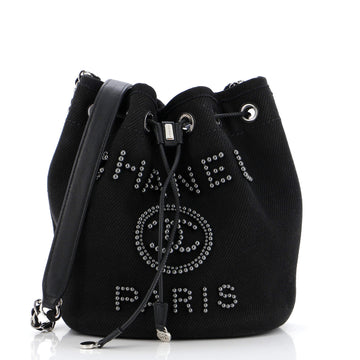 Chanel Deauville Drawstring Bucket Bag Pearl Embellished Canvas Small