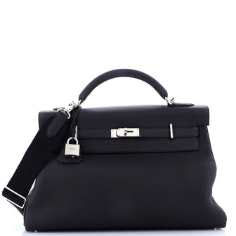 Hermes Kelly Maxi Handbag Black Togo with Palladium Hardware 42