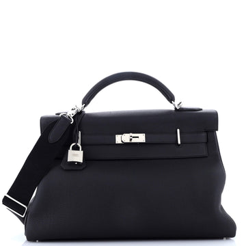 Hermes Kelly Maxi Handbag Black Togo with Palladium Hardware 42