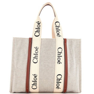 Chloe Woody Tote Canvas with Leather Large